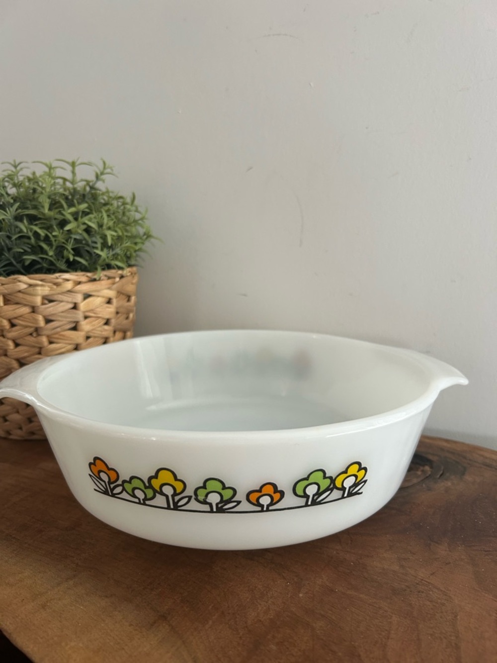 Fire King #439 Flower Summerfield Round Casserole Dish 2 Quart White Vintage
